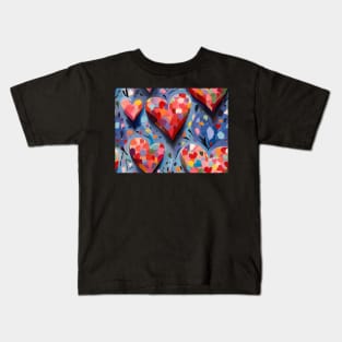 Modern Colorful Love Valentine Day Painting Hearts Pattern Kids T-Shirt